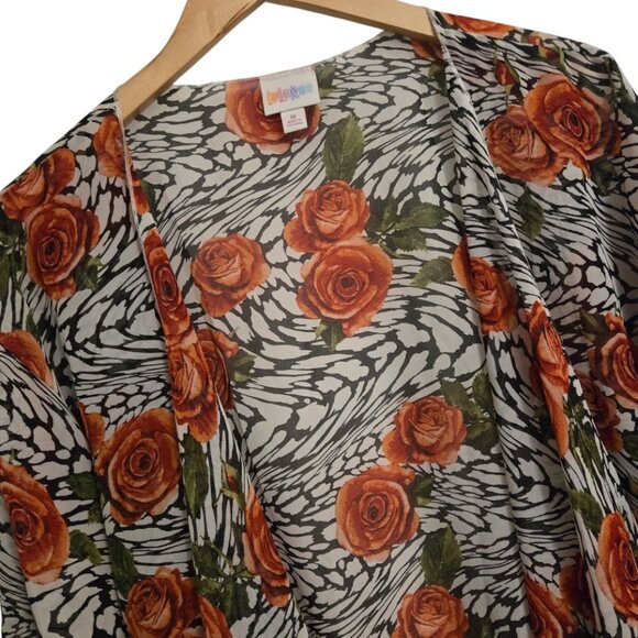 LuLaRoe Medium Floral Kimono Cardigan Simply Comfortable Orange Roses Butterfly - Picture 1 of 5